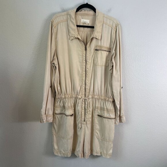 Anthropologie Pants - Anthropologie Womens XL‎ Beige Lyocell Drawstring Waist Utility Romper